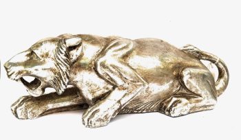 Wooden Rajasthan Handicraft Lion Showpiece in White Antique Style