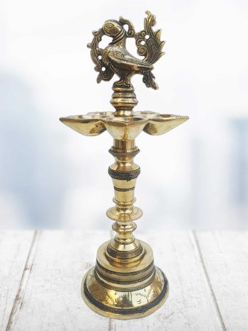 MohanJodero Brass Peacock Diya Lamp