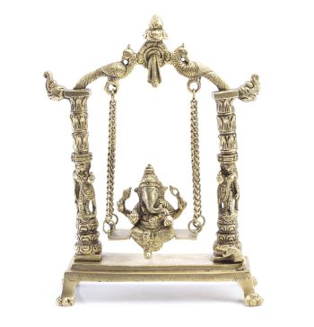 Mohanjodero Brass Lord Ganesha on Swing Idol/Lord Ganesha Statue with Peacock