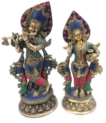 Mohanjodero Brass Radha Krishna statue in Stone finish