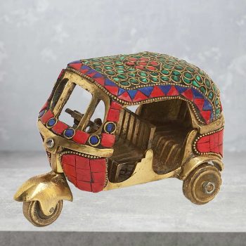 Elegant Brass Auto Rickshaw/Tuk Tuk/Souvenir with GemStone Work