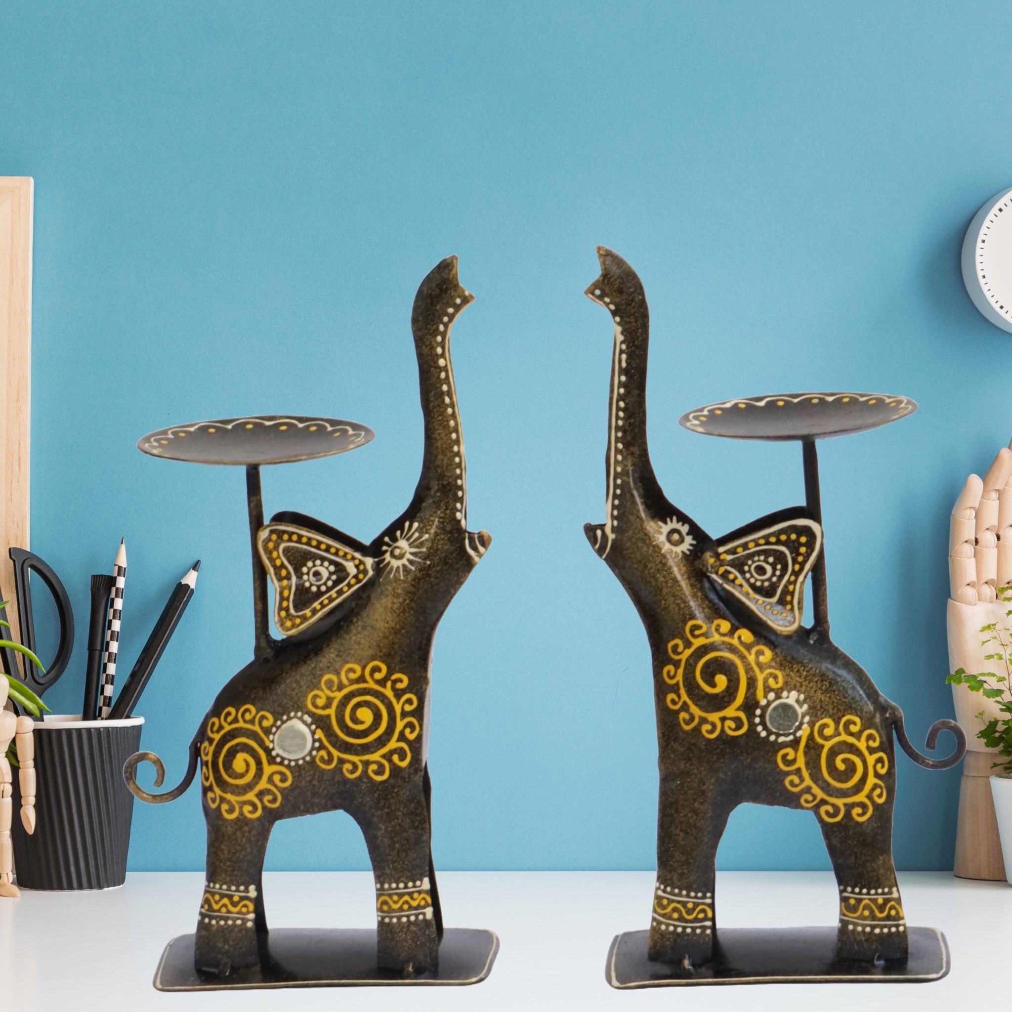 Handpainted Iron Elephant Tea Light Holder