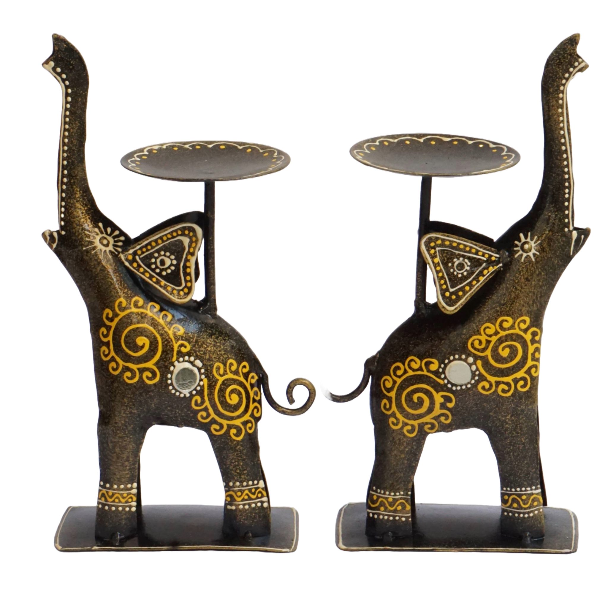 Handpainted Iron Elephant Tea Light Holder
